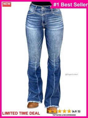 High Waisted Bootcut Stretchy Jeans Raw Hem Flare Western